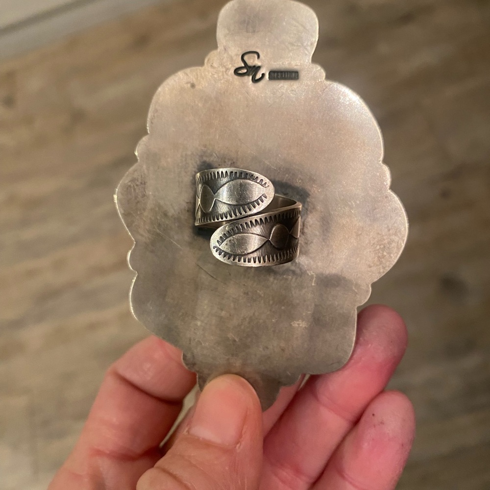 Native Made Turquoise Statement Ring - Stamped Cl… - image 3